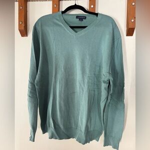 Lands' End Men's Light Green V-Neck Cotton Spring Sweater